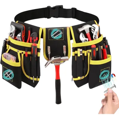 Produktbild von Profi Werkzeuggürtel 27 Taschen 3 Magnetzonen Werkzeugtasche Elektriker Zimmermann Gelb