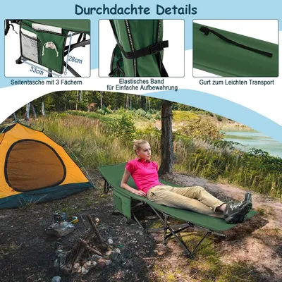 Immagine prodotto di Lettino da campeggio resistente da viaggio con poggiatesta 190 x 70 x 54 cm verde