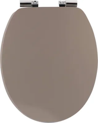A top-down view of a closed toilet seat.