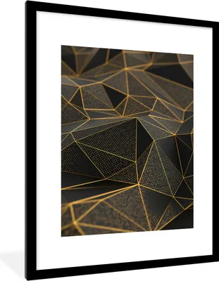 Produktbild von MuchoWow® Gerahmtes Poster Abstrakt - Gold - 3D - Luxus - Kunst 60x80 cm - Poster mit Schwarzem Bilderrahmen Wandposter Rahmen Foto Bilder - Wohnzimmer - Dekorationen - Prämie