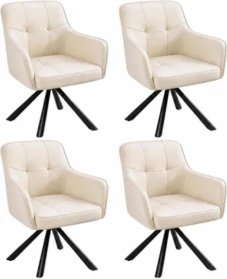 Imagen del producto de Juego de 4 sillas de comedor, giratorias 360°, tapizadas en terciopelo, con reposabrazos, color blanco