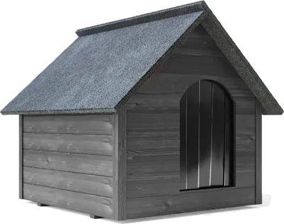 Produktbild von XXXL Hundehütte Holz Hundehütte Massiv Wetterfest Echtholz isolierte, Farbe:grau