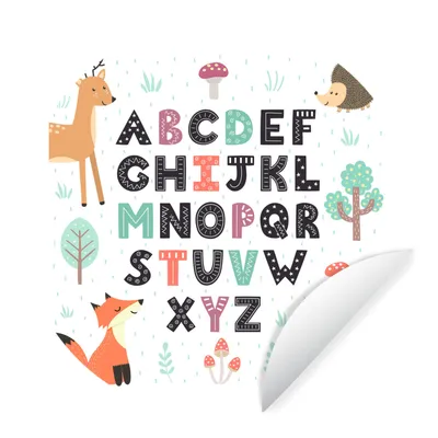 Produktbild von MuchoWow® Runde Wandtattoo - Wandsticker Tapete Aufkleber Illustration Alphabet mit fröhlichen Waldtieren Ø 50 cm Selbstklebend und Repositionierbar - Wandaufkleber - Kreis - Wand Kreis - Wand Bild - Foto Tapete - Selbstklebende - Wohnzimmerdekoration - Wand Dekoration - Kinderzimmer