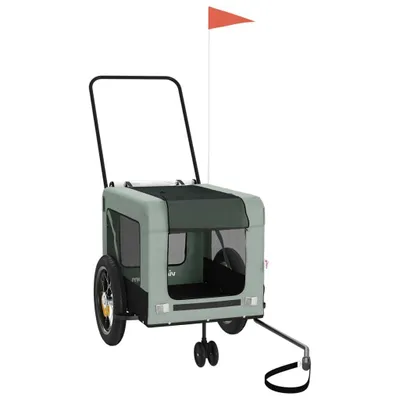 Image de vidaXL Remorque pour vélo Chiens Gris et noir Tissu Oxford et fer