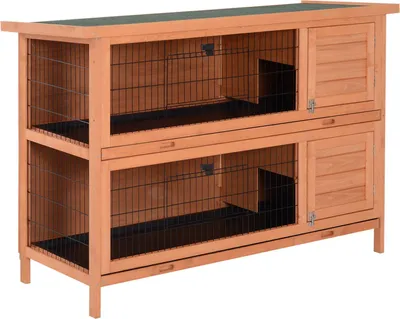 Produktbild von Kleintierstall doppelstöckig Kleintierkäfig für Meerschweinchen aus Tannenholz, orange, 136,4 cm x 50 cm x 93 cm