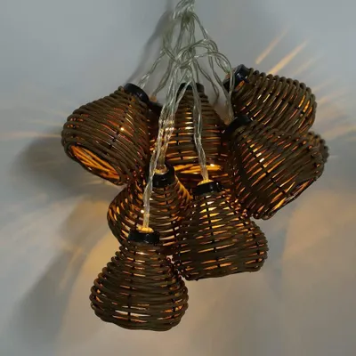Produktbild von 10 Stück Lichterketten mit LED-Rattanbällen für Weihnachtsdekoration im Haus mit Nylonbändern