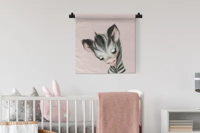 Produktbild von MuchoWow® Wandteppich Wandbehang Zebra - Kinder - Rosa 60x60 cm Tapisserie Dekoration Wandtuch - Dekorationen - Wand Decke