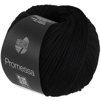 A ball of black yarn with a label.