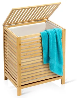 Image de Vilde | Panier à linge 60 L - en bambou - avec couvercle - sac en tissu amovible