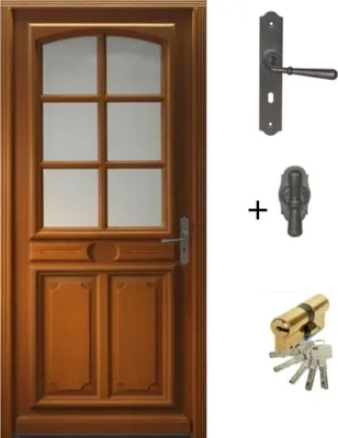 Image de Porte d'entree Bois vitree, Marine, H215 x L80 p.Gauche + Poignee Et Barillet (ref 010403RFP)Cotes Tableau