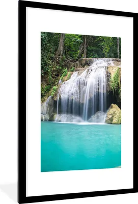 Produktbild von MuchoWow® Gerahmtes Poster Wasser - Wasserfall - Bäume 60x90 cm - Poster mit Schwarzem Bilderrahmen Wandposter Rahmen Foto Bilder - Dekoration - Wandposter Wohnzimmer - Hochwertig