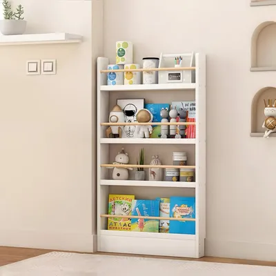 Image de Étagère bibliothèque pour chambre d'enfant, dimensions 60x10x120 cm, blanche, avec système anti-basculement, 4 étagères
