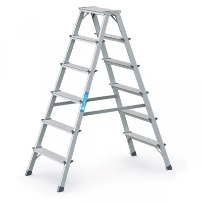 Produktbild von Zarges Stufenstehleiter Aluminium 6Stufen 2 seitig Plattform-H.1400mm 5,8kg mit Perlongurte - 44206