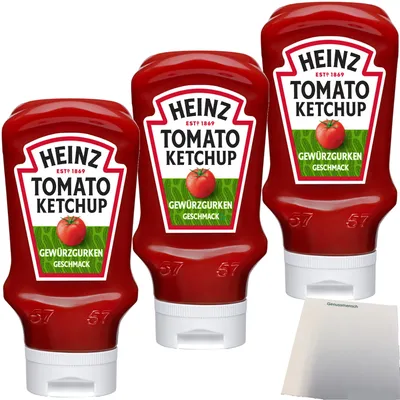 Produktbild von Heinz Tomato Ketchup Gewürzgurken Geschmack 3er Pack (3x400ml) + usy Block