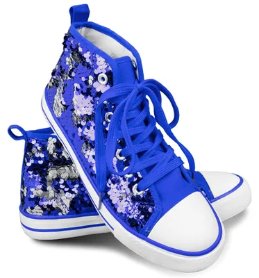Produktbild von Wendepailletten Sneaker High Top in 17 Farben für Party, Festival & Kostüm | Blau/Weiß, 41