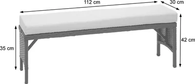 Immagine prodotto di Panca in rattan HWC-G16, panca da giardino in rattan, gastronomia 112cm ~ nero, cuscini grigio chiaro