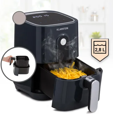 Image de Klarstein Friteuse Sans Huile, Friteuse Compacte à Air Chaud 1400W à Chauffage Rapide pour la Cuisine, Airfryer 2.8L avec Ecran Tactile, Minuterie, Température Réglable, 8 Programmes de Cuisson
