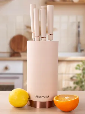 Obrázok produktu pre Nože V Bloku Súprava Kuchynských Nožov Kompletná 5 Nožov + Stojan Kamille