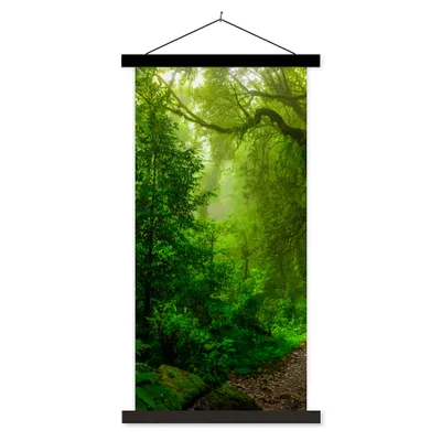 Produktbild von MuchoWow® Textilposter Landschaft - Dschungel - Tropisch - Sonne - Grün 90x180 cm mit schwarzem Rahmen - Dekoration Wohnzimmer