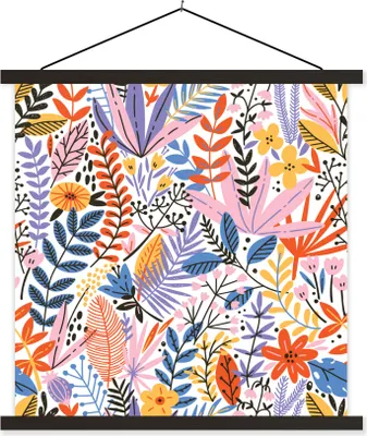 Produktbild von MuchoWow® Textilposter Sommer - Pflanzen - Pastell 120x120 cm mit schwarzem Rahmen - Aufhängungsset