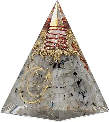 Produktbild von Orgonitpyramide Mondstein mit Mondsymbol – 6 x 6 x 85 cm – 6 x 6 x 8,5 cm