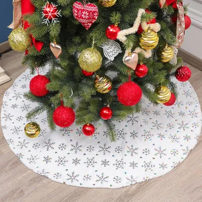 Image de 90CM Flocon de neige blanc Arbre de Noël Rock Tapis en Fourrure artificielle pour heureuse nouvelle année Home Decor Xmas Tree Apron