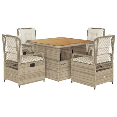 Produktbild von 5-tlg. Garten-Essgruppe mit Kissen Beige Poly Rattan