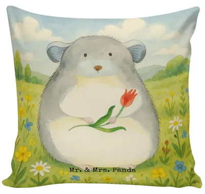 Produktbild von Mr. & Mrs. Panda Couchkissen Chinchilla Blume Design - Weiß - Geschenk, Dekokissen, Zierkissen, Chinchillas, Chaos, Kuschel Kissen, Kuschelkissen, Glücklichsein, Polster