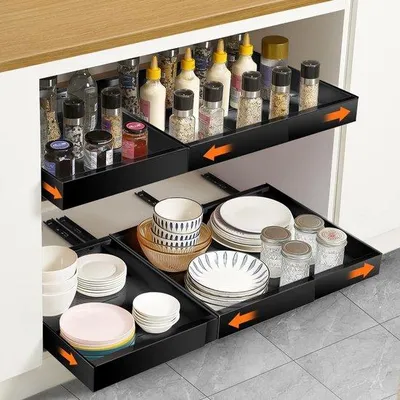 Immagine prodotto di Set Azomor con 2 organizer telescopici regolabili per cassetti da cucina