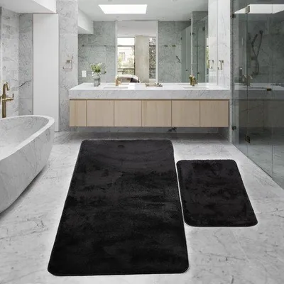 Produktbild von Famanu Antirutsch-Badmatte Schwarz - Set von 2 (60 x 100 cm) + (50 x 60 cm)