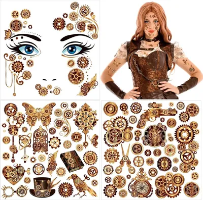 Produktbild von HOWAF Steampunk Gesichtstattoo Set für Karneval Halloween Fasching