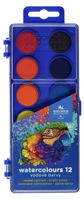 Produktbild von Farbkasten- 12er Tuschkasten Schul- Wasserfarben 22,5 / blauer Kunststoffkasten