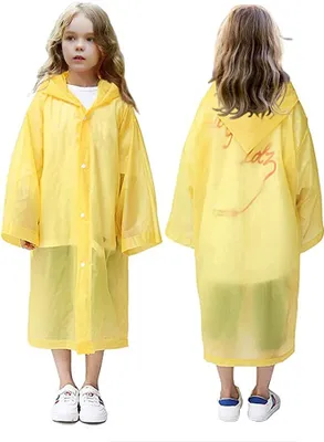 Produktbild von Kinder Regenmantel, Farbiger Regenponcho Faltenfreie Kapuze Regenbekleidung Für Jungen Mädchen Von 6-12 Jahren