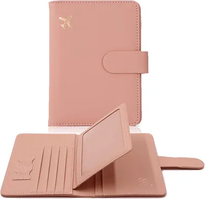 Produktbild von Reisepass- und Impfpasshülle, Reisepasshülle mit Fächern für Impfpass und Karten, hübsche Reisepasshülle für Damen und Herren, wasserdichte Reisebrieftasche, Babyrosa, minimalistisches Design