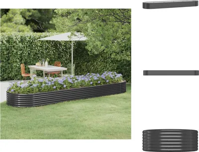 Produktbild von vidaXL Hochbeet Pulverbeschichteter Stahl 396x100x36 cm Anthrazit -  Blumentöpfe & Pflanzgefäße