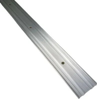 A long, silver-colored metal strip with several circular holes is shown against a white background.