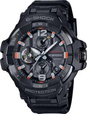 A close-up, studio shot of a black G-Shock watch.