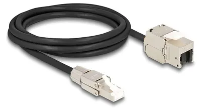 Produktbild von DeLOCK Kabel RJ45 Stecker feldkonfektionierbar zu Keystone Modul RJ45 Buchse Cat.6A 2 m, 2 m, Cat6a, S/FTP (S-STP), RJ-45, RJ-45, Schwarz, Silber