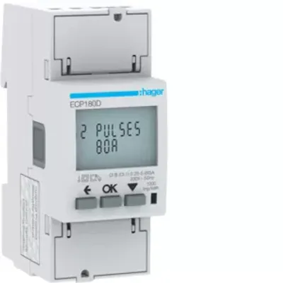 Produktbild von Hager Energiezähler, 1-phasig, Direktmessung 80A, 2TE, S0, MID, IP20, 1 Stk.