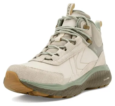 Imagen del producto de Botas de senderismo para mujer KEEN Leiki, de cuero, corte medio, impermeables, color Birch/Lily Pad, talla 39