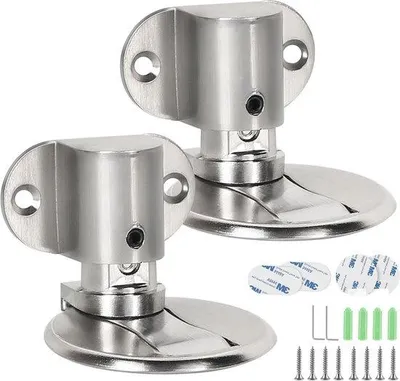 Obrázok produktu pre Magnetický dverový doraz, 2 ks, zink, montáž na podlahu a na stenu, strieborná farba