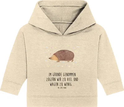 Produktbild von Mr. & Mrs. Panda Organic Baby Hoodie Igel Herzen 12. - 18. Monat - Natural Raw - Geschenk, Kapuzensweatshirt, Kuss, Vertrauen, Liebe, Herz, Kapuzenshirt, Lustige Sprüche