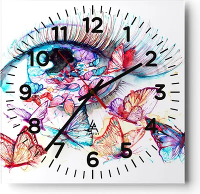 Produktbild von Wanduhr - Quadrat - Glasuhr - Auge Butterflys Fantasie Fantasie - 40x40cm - Schleichendes Uhrwerk - Lautlos - zum Aufhängen bereit - Dekoration Modern - Wanddekoration aus Glas - C4AC40x40-3096