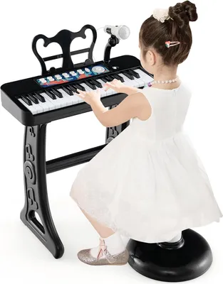 Produktbild von Kinder Keyboard, 37 Tasten E-Piano mit Notenständer & Mikrofon & Hocker, Klavier Spielzeug für Kinder ab 3 Jahren, Belastbar bis 50kg (Schwarz)