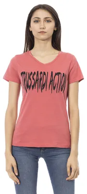 Immagine prodotto di T-shirt da donna, maniche corte, scollo a V, stampa frontale, cotone e viscosa
