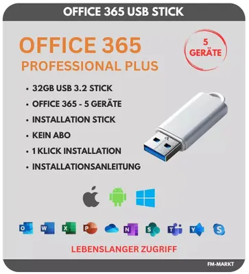 Produktbild von Microsoft Office 365 Pro Plus | Word Exel Outlook | USB Installation Stick