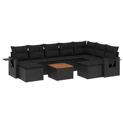 Produktbild von vidaXL 10-tlg. Garten-Sofagarnitur mit Kissen Schwarz Poly Rattan