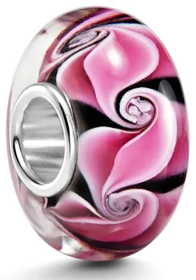 Produktbild von MATERIA by Matthias Wagner Glas Bead Anhänger Lilie Blume 925 Silber pink rosa für Bead Armband 347