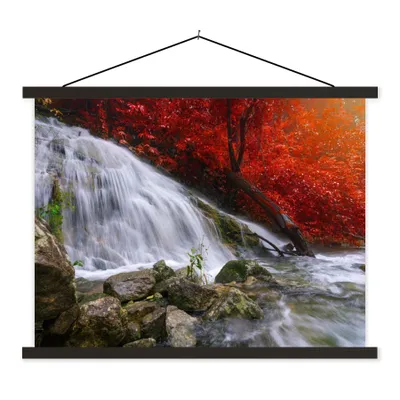 Produktbild von MuchoWow® Textilposter Wasserfall - Felsen - Wasser - Herbst 150x113 cm mit schwarzem Rahmen - Wohnzimmer
