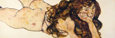 Produktbild von Egon Schiele Kunstdruck Bild - Auf Dem Bauch Liegender Weiblicher Akt, 1917 (30 x 91 cm)